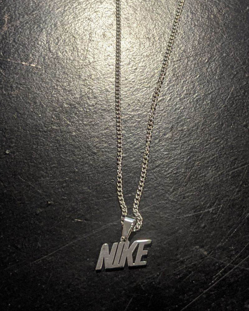 Nike Logo Charm and Stainless Steel Chain Necklace (24" Length)