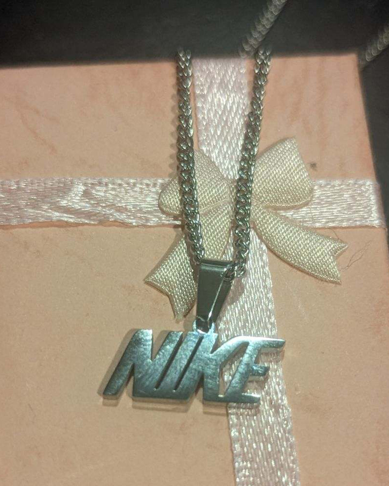 Nike Logo Charm and Stainless Steel Chain Necklace (24" Length) - Image 2