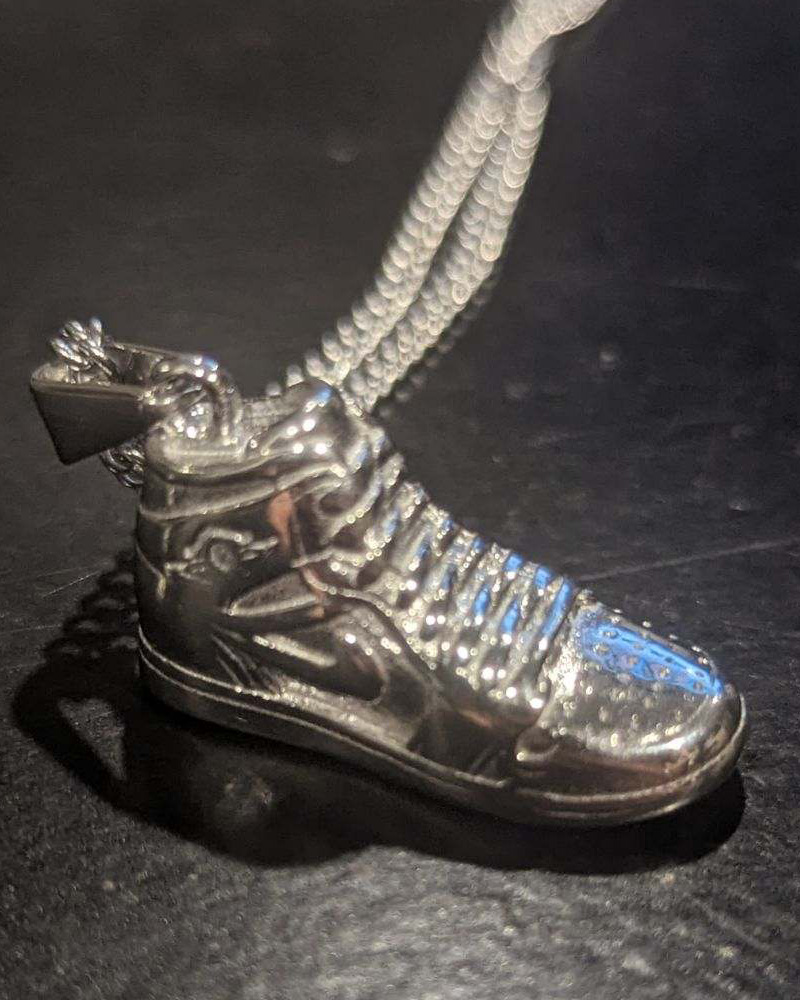 925 Sterling Silver Plated Nike Shoe Charm and Stainless Steel Chain Necklace (24" Length)