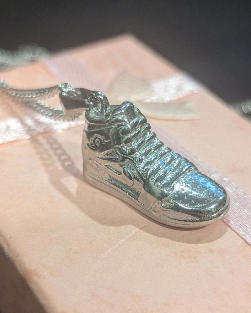 925 Sterling Silver Plated Nike Shoe Charm and Stainless Steel Chain Necklace (24" Length) - Image 2